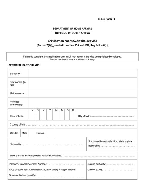 south african visa application form pdf